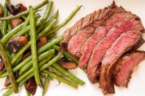 seared flank steak with green beans and mushrooms a ketogenic diet meal