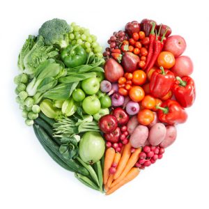 fruits and veggies in a heart shape
